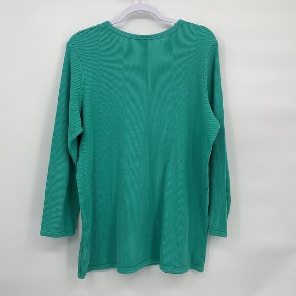 Woman Within  Round Neck Long Raglan Sleeve Knit Pullover Sweater Green Large - Picture 7 of 9